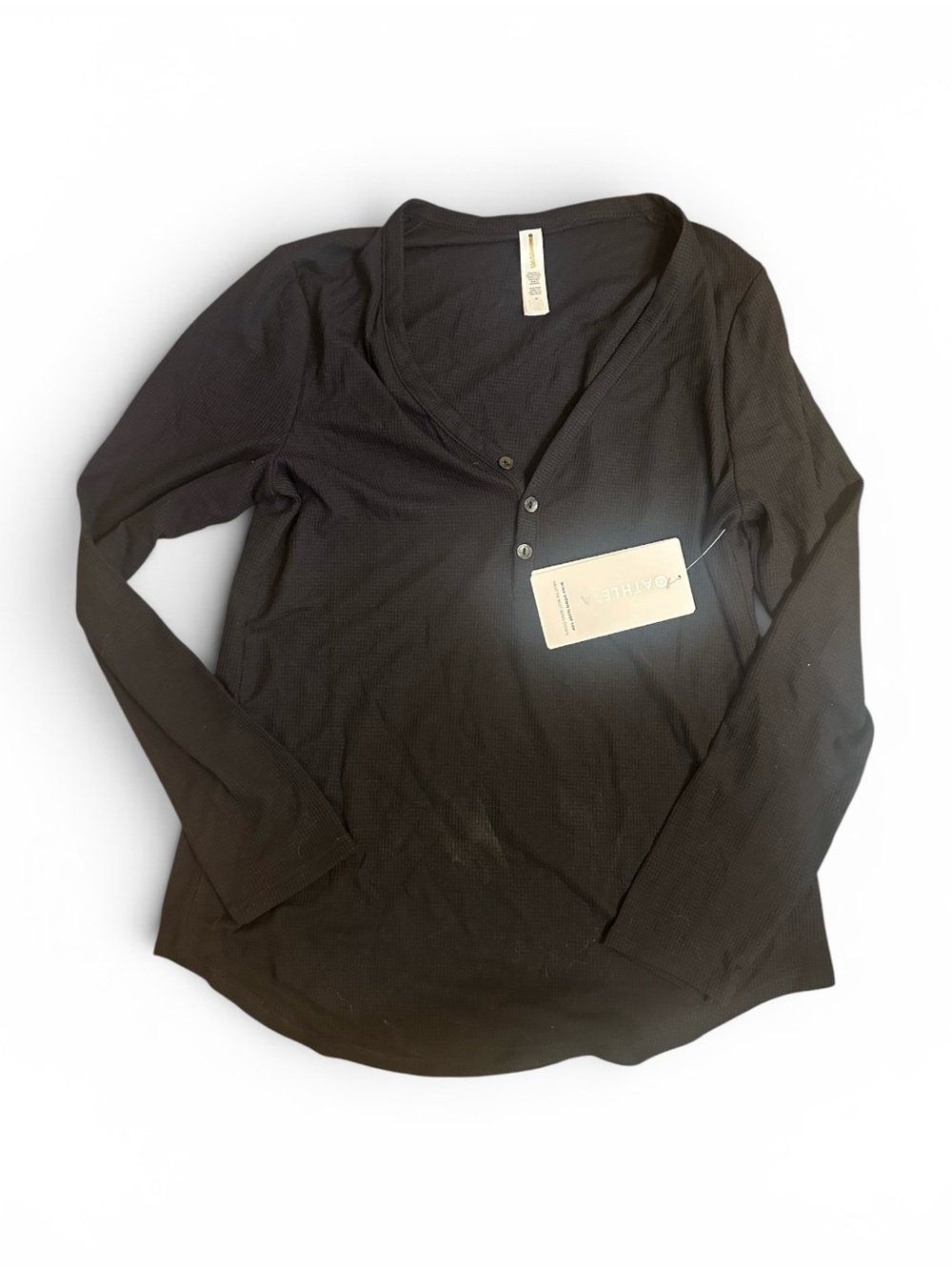 Athleta Black Waffle-Knit Long Sleeve Henley